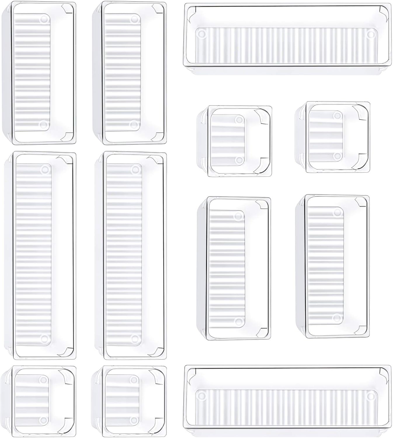 Kootek 12 Pcs Desk Drawer Organizer Trays 3-Size Bathroom Drawer Tray Plastic Storage Organizers Bins Customize Layout Dividers for Cosmetic Makeup Dresser Kitchen Flatware Cutlery Office Supplies: Home & Kitchen