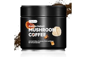 Chaism Instant Mushroom Coffee - 100% Arabica Bean with Lion's Mane, Cordyceps Militaris, Chaga, Reishi Extract, Energy Focus Clarity Immune System Boost, 24 Servings, 2.11oz/60g