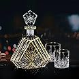 Hand-painted Gold Decanter Set for Men - Whiskey Decanter, Wine Aerator, and 2 Glasses,Bourbon decanter, Liquor Bottles, and Tequila Decanter,crystal decanter and 2 old fashioned glass