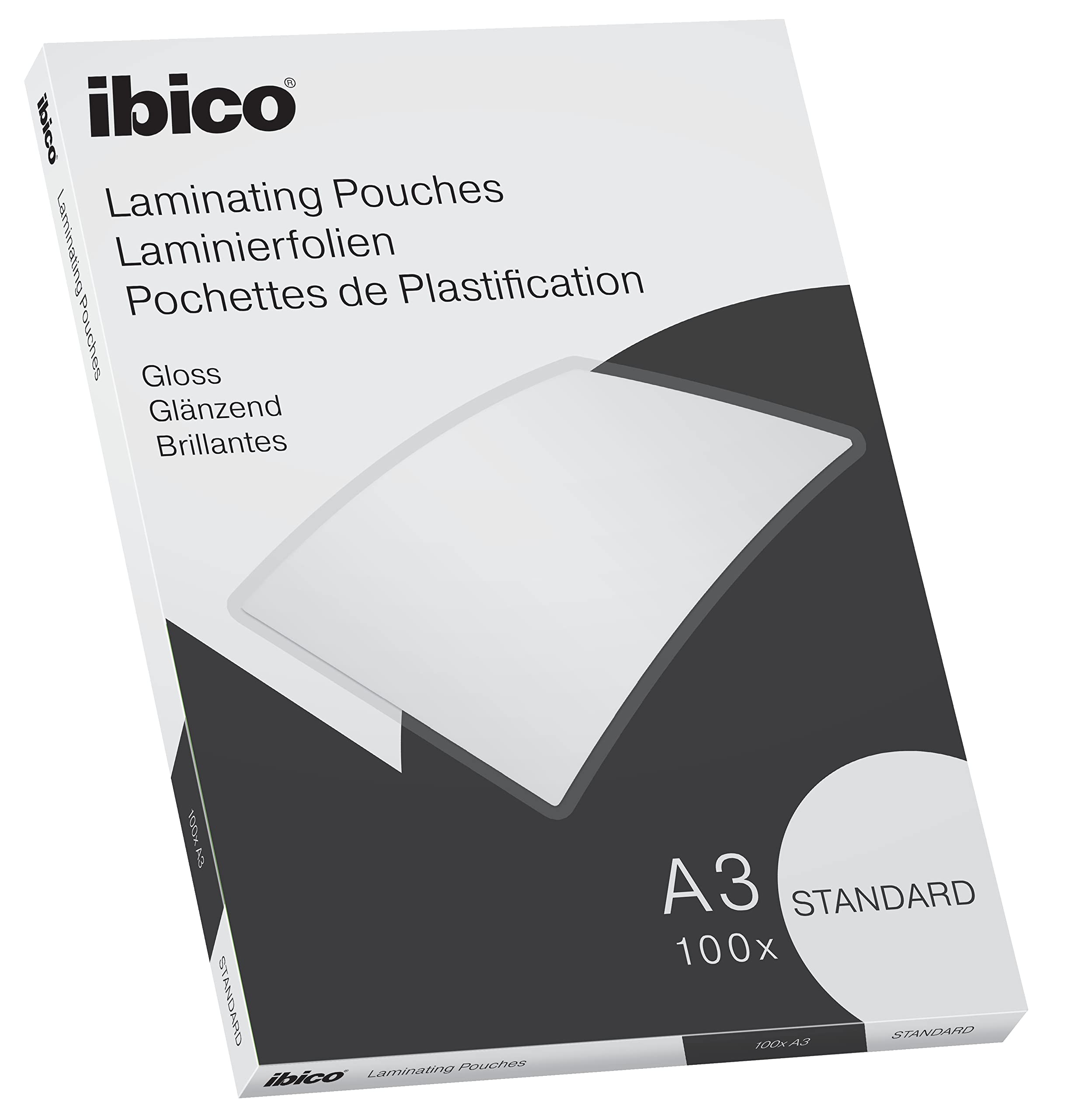 Ibico Basics A3 Laminating Pouches, Standard Weight, High Document Protection & Durability, Pack of 100, Gloss Finish, Crystal Clear, 627313