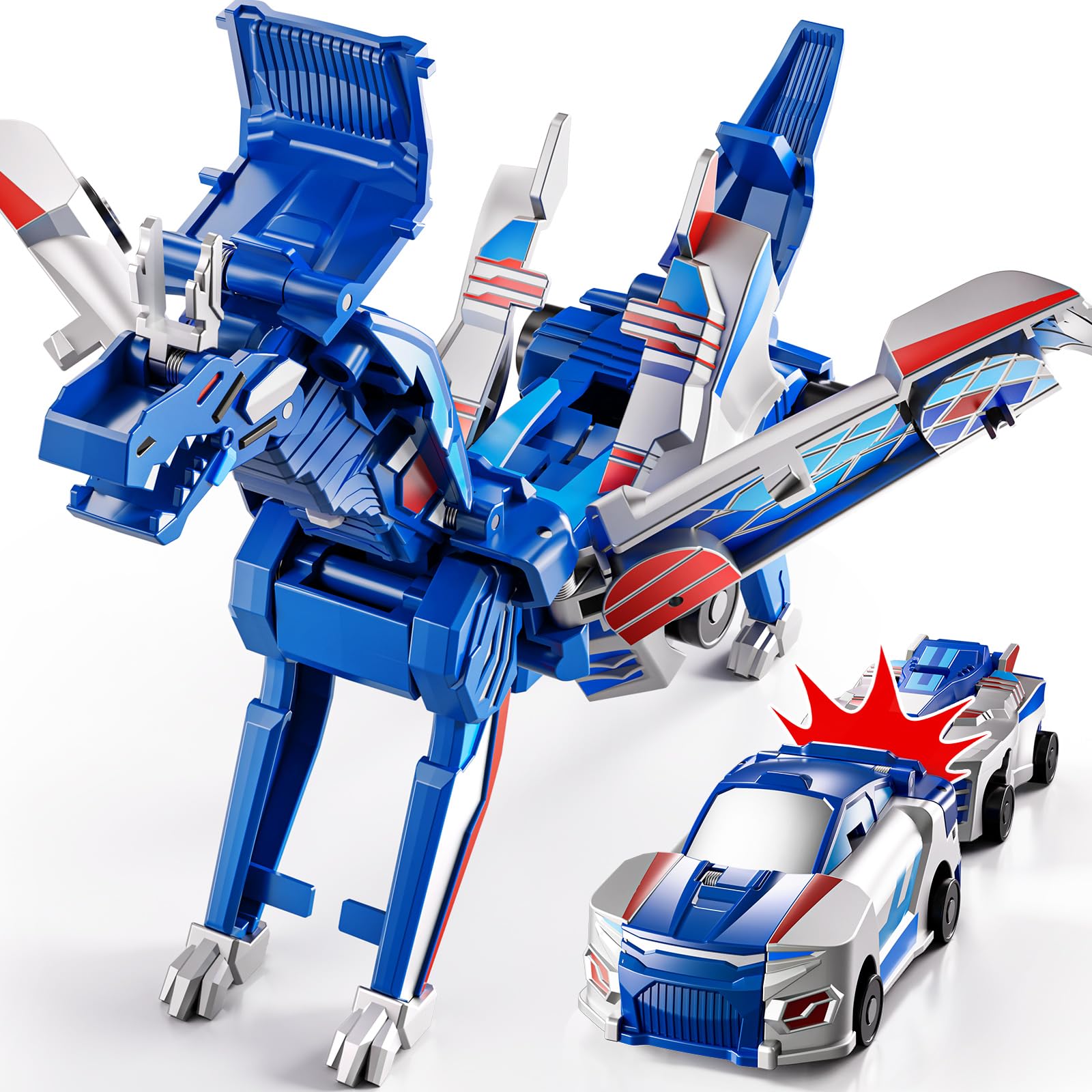 DULONIME Magnet Car Transform into Dinosaur Toys, 2 in 1 Transforming Dinosaur Car Toy, Robot Dinosaur Toy Car Birthday Gift for Kids Boys Girl Age 4-6 6-12 Year Old