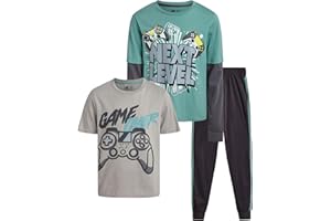 Pro Athlete Boys Tracksuit Set - 3 Piece Outfit with Tricot Jogger Pants Graphic Tee & Two Fer Shirt - Athletic Outfit (8-16)