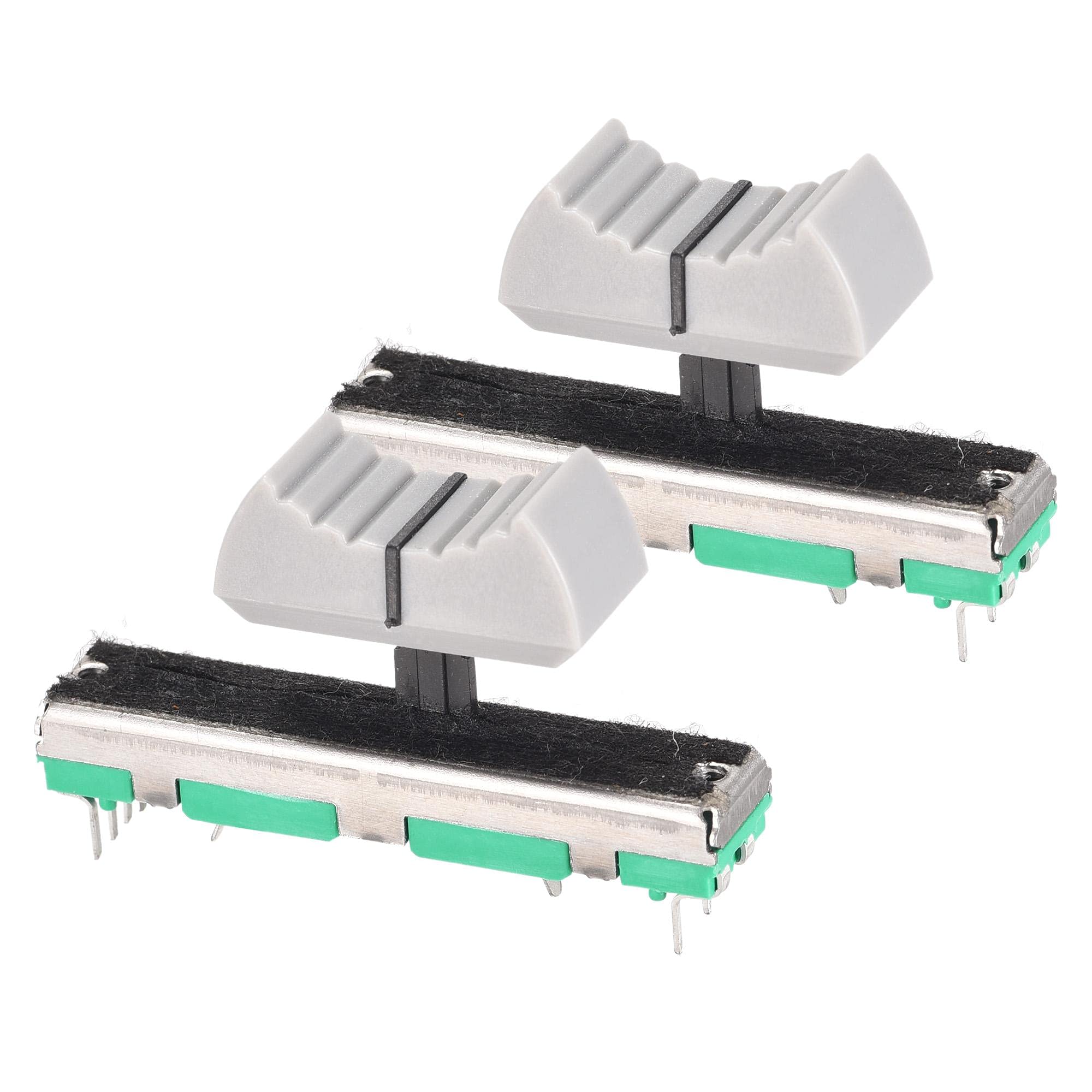 sourcing map Fader Variable Resistors Mixer 45mm Straight Slide Potentiometer B10K Ohm Dual Channel Potentiometers with Knobs 2pcs