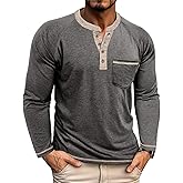 Angbater Mens Long Sleeve Henley T Shirts Casual Lightweight Basic Button Tee Shirts with Pocket