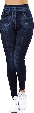Veryzen Damen High-Waist Jeggings Leggings Hoher Bund Jeans-Look Destroyed-Style Blumen Ripped-Optik Leo-Look (36/38)