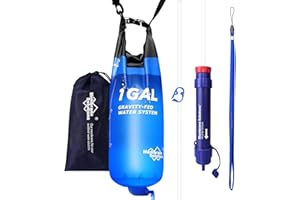 Membrane Solutions Gravity Water Filter 1 Gallon, 0.1-Micron Versatile Water Purifier Camping with Adjustable Tree Strap Stor
