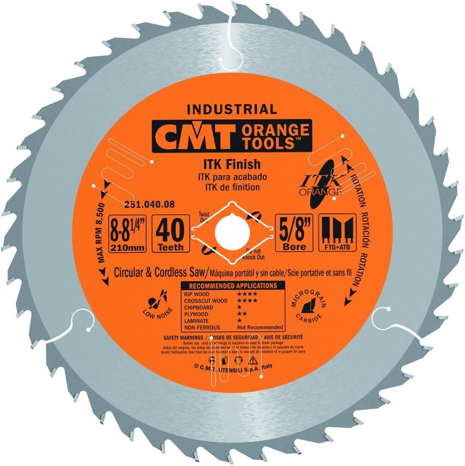 CMT 251.040.08 ITK Industrial Finish Saw Blade, 8-8-1/4-Inch x 40 Teeth 1FTG+4ATB Grind with 5/8-Inch<> Bore