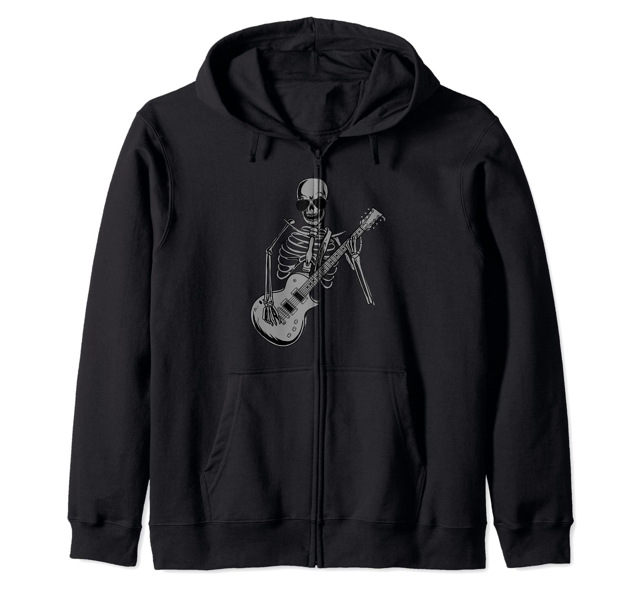 Electric Guitar Skeleton Musician - E-Guitar Rock Guitarist Zip Hoodie