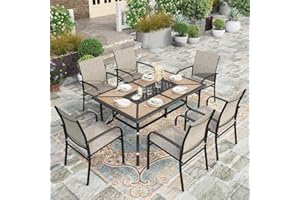 HERA'S HOUSE Patio Table and Chairs Set, Rectangular Outdoor Metal Table with Umbrella Hole, 7 Pieces Outdoor Dining Sets for Backyard Lawn Deck(Brown)