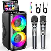 Karaoke Machine for Adults: Portable Bluetooth Speaker with 2 Wireless Karaoke Microphones with LED Lights Birthday Gifts for Party Family Home System Packages Support TWS/TF/USB/AUX