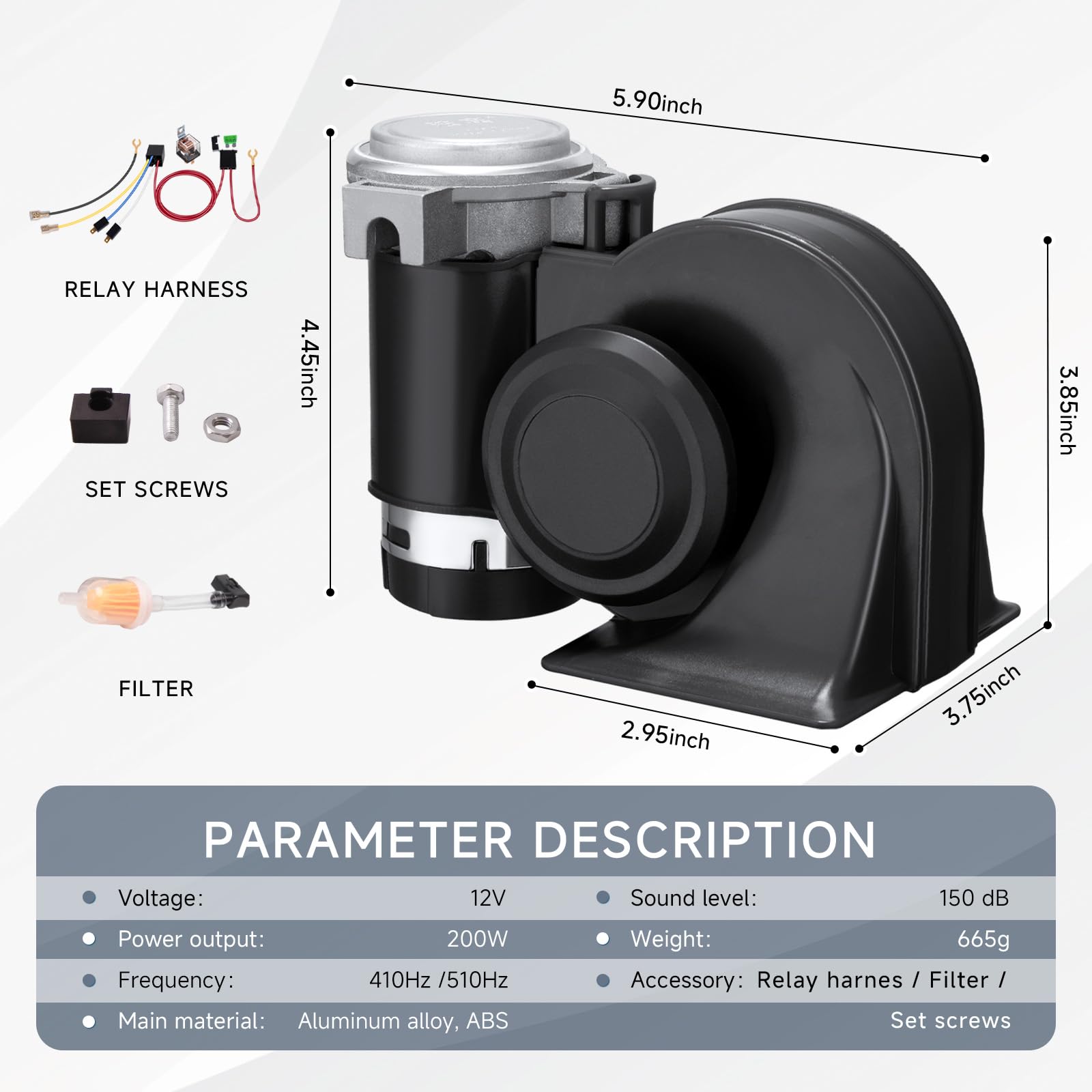Train Horn for Car, banhao 12V 150db Loud Truck Horn Electric Snail Air Horn Kit with Relay Harness for Vehicles Motorcycle Boat Ship
