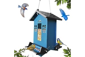 Squirrel Proof Bird Feeder for Outdoors, Hanging Metal Bird Feeders 6LBS Large Capacity,Weight-Activated Perches Wild Birdfee