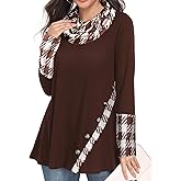 Miusey Long Sleeve Tunic Tops for Leggings Cowl Neck Sweatshirt with Asymmetric Hem Lightweight Pullover Sweaters