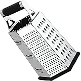 Cheese-Grater-Vegetable-Slicer Stainless Steel - 6-sides , 9.5 Inch Height, Rubber Handle, Non Slip Rubber Bottom by Utopia Kitchen