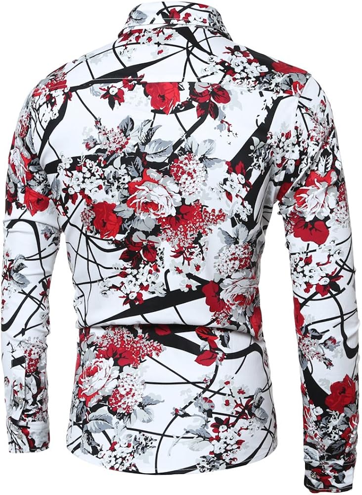 Men's Shirt Stylish Slim Fit Button Down Long Sleeve Floral Shirt at  Men’s Clothing store