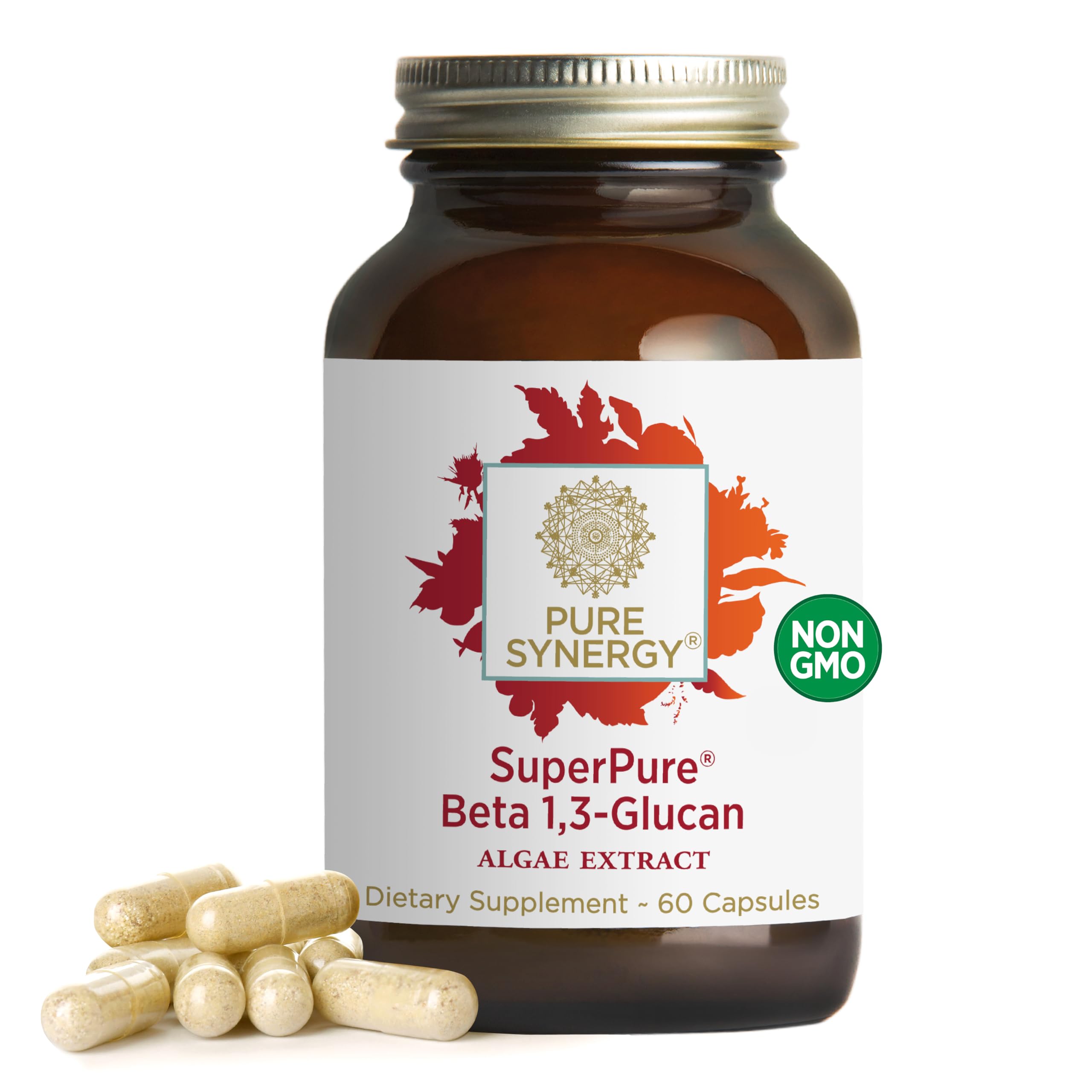 PURE SYNERGY SuperPure Beta 1,3-Glucan Extract | 500 mg Beta 1,3-Glucan Supplement from Algae | Yeast-Free, Non-GMO, Standardized Extract | Supports Immune Health & Digestion (60 Capsules)