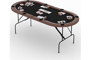 71 Inch 8 Player Poker Table with Folding Legs, Professional Oval Card Table for Texas Holdem & Blackjack, Casino Grade Felt,