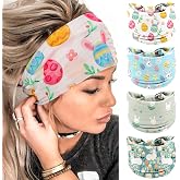 Olbye Easter Headbands Wide Knotted Turban Head Band White Hairbands Non Slip Elastic Workout Head Wraps Yoga Hair Scarf Easter Bunny Hair Accessories for Women 4Pcs(Easter A)