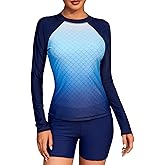 ATTRACO Women Rash Guard Long Sleeve Swimsuits UV UPF 50+ Zipper Swim Shirt Quick Dry Sun Shirts