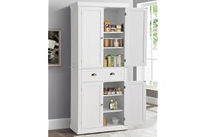 KIGOTY 72“H Kitchen Pantry Dining Cabinet Storage Pantry with Drawer and Adjustable Shelves for Living Room,Bathroom or Hallway,White