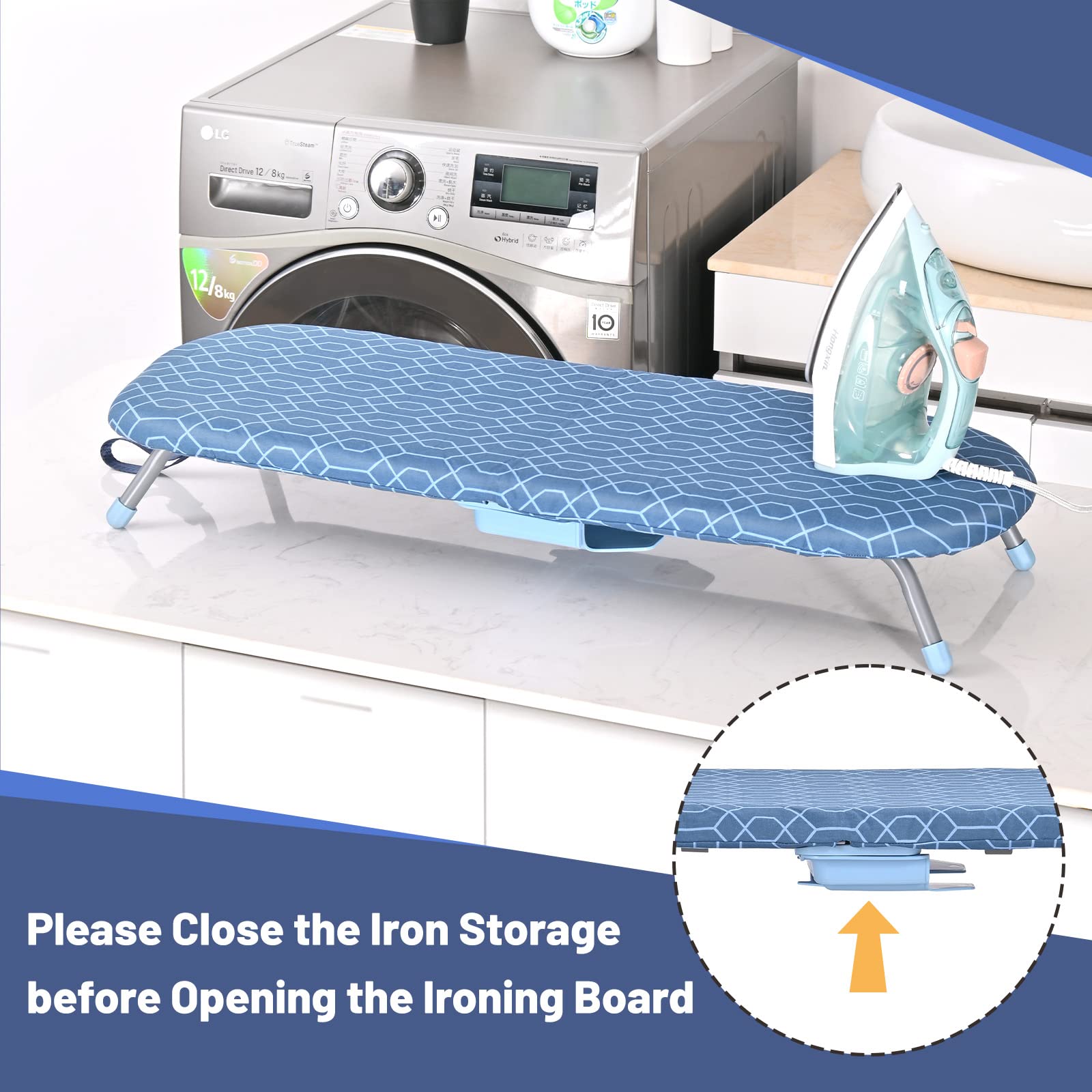 APEXCHASER Ironing Board Small with Iron Holder, Tabletop Small Iron Board with 2 Heat Resistant Ironing Covers, Portable Tabletop Ironing Board with Non-Slip Feet for Home Travel Use