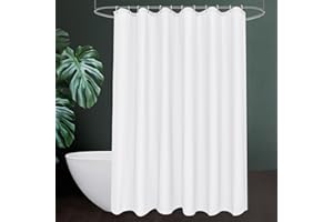 Ufriday Elegant White Polyester Fabric Shower Curtain Liner Mildew-Resistant and Water Proof with Metal Grommets, Solid Hotel
