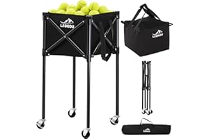 Ladkou Extra Large Tennis Ball Hopper, Holds 200 Balls, Foldable Tennis Ball Basket with Wheels & Removable Bag, Lightweight Pickleball Caddy Cart for Baseball/Softball, for Training/Teaching, Black