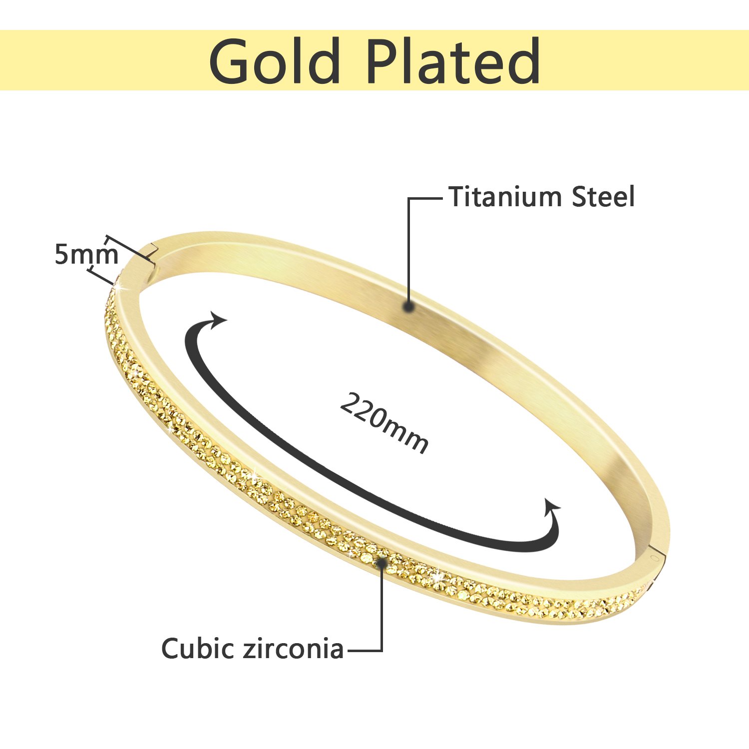 UHIBROS, Fashion Jewelry Women‘s Bracelet Wristband Bangle Stainless Steel Gem Metal (Gold)