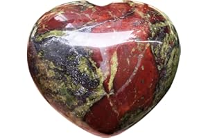 Fekuar Natural Dragon Bloodstone Puffy Heart Pocket Palm Stone, Healing Crystal Romantic Love Energy Worry Stones Chakra Balancing Reiki Meditation 1.7 Inches (45mm)