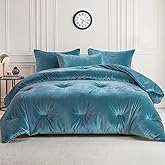 Hailyuwl Velvet Comforter Set King Size, Blue Fluffy Velvet 3 Piece, Soft Breathable Luxury Winter Warm Bedding Sets, with 1 Cozy Comforter, 2 Pillow Shams (Teal)