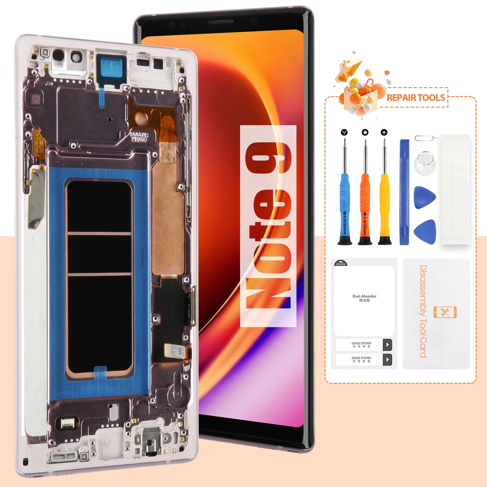 Photo 1 of OLED Screen for Samsung Galaxy Note 9 Screen Replacement for Samsung N960 LCD Screen SM-N960F,SM-N960U Touch Display Digitizer Assembly Repair Parts with Frame(Purple with FigerPrint Function)