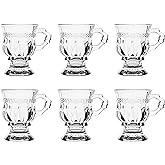 binsakao Turkish Tea Glasses Set of 6 - Small Moroccan Tea Glasses with Handle - 5 oz Espresso Cups - Footed Glass Coffee Mugs for Cold Beverages