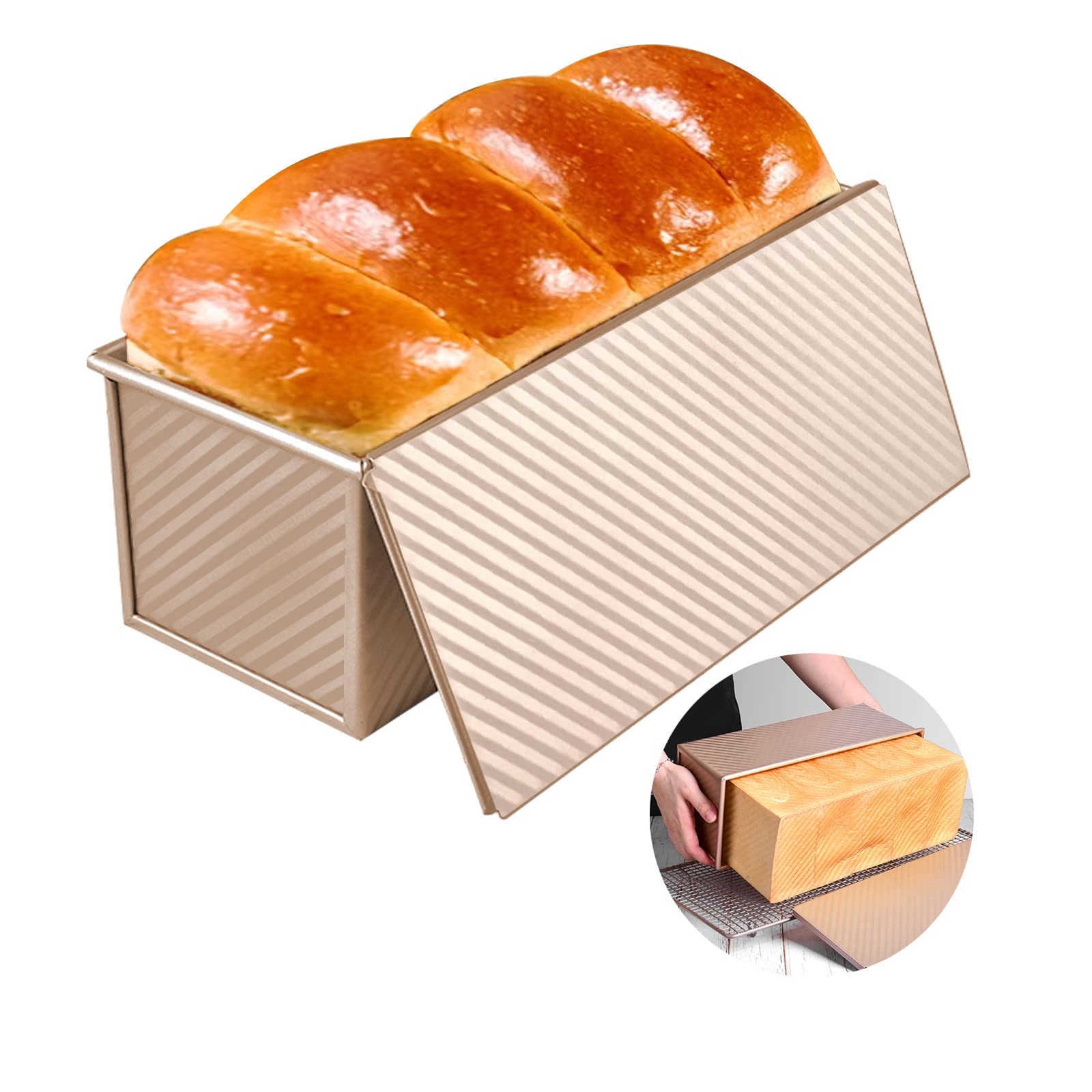 OGIBRIDI Bread Toast Mold with Cover Non-Stick Pullman Loaf Tin with Lid Square Loaf Pan Toast Bread Box Large Bread Tins Sandwich Loaf Bread Pan Aluminum Alloy for Baking 2.2lb