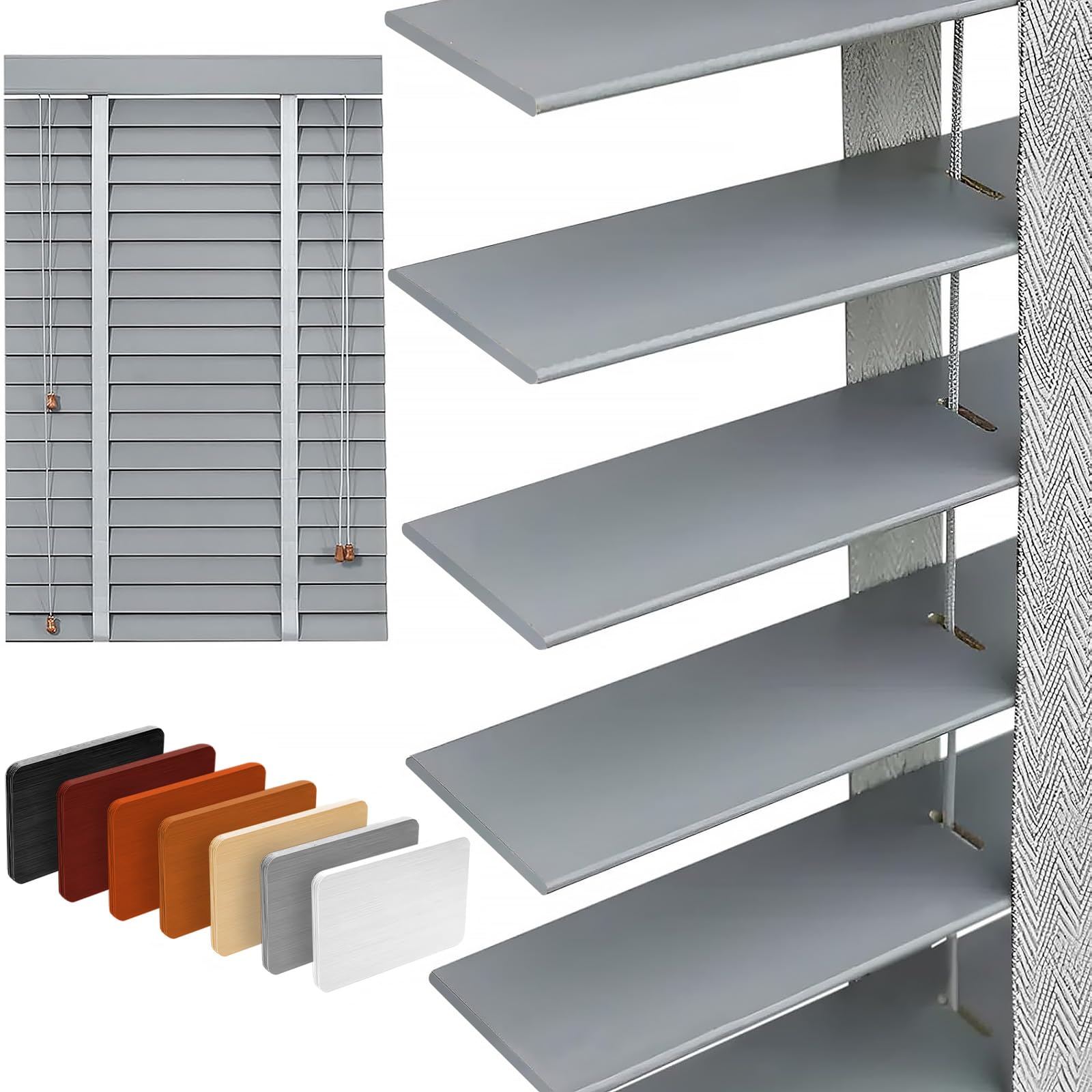 View 1 of 2" Slats Wood Blinds for Indoor Windows: Solid Wooden Blackout Blinds & Shades,Black Out Privacy Horizontal Blinds for Home Bedroom Bathroom Living Room Windows and Doors 59.5" WX64 H Gray