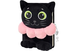 WERNNSAI Plush Kids Diary with Lock and Key, Black Cat Cute Secret Diary Journal for Girls, A5 Lined Notebook for Writing Dra