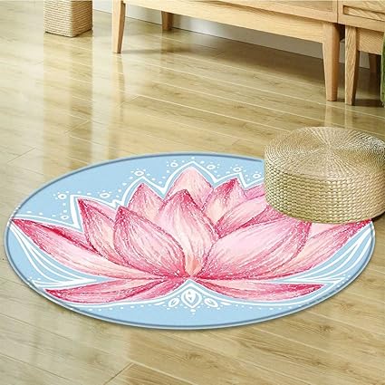 Tapis Rond Motif Fleur De Lotus Rose Pour Salon Salle à