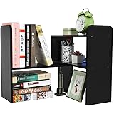 PAG Desktop Bookshelf Adjustable Countertop Bookcase Office Supplies Wood Desk Organizer Accessories Display Rack, Black