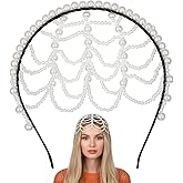 Neyauo 1920s Pearl Headpiece White Pearl Cap Headpiece Roaring 20s Headbands for Women Pearls Beaded Cap Head Piece Head Chain Hair Accessories, for Wedding Bridal Cosplay Halloween Art Decor Party