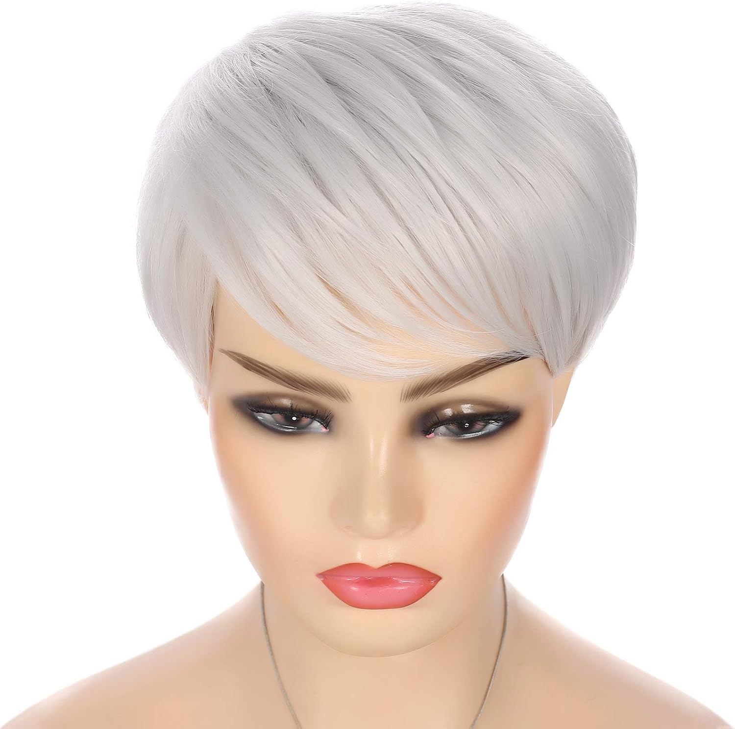 Silver Grey Wigs Short Hair Pixie Cut Straight Wig with Bangs Synthetic Cosplay Full Wigs for Women Heat Resistant Halloween Costume Party - Image 5