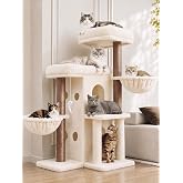 Heybly Cat Tree with Reinforced Big Base, 41.3 in Sturdy Cat Tower HCT075MJ | Indoor Cat Furniture Featuring 2 Roomy Platforms, Double Condos, 2 Cozy Baskets, Full Sisal Scratching Posts, Beige
