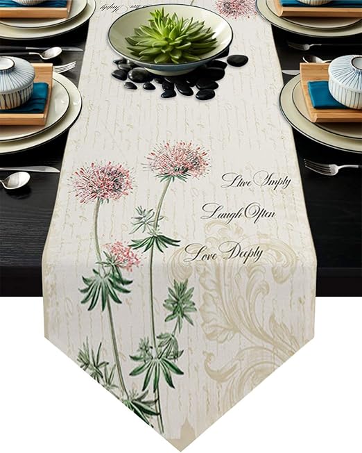 Amazon Com Mimosa Flower And Quotes Cotton Linen Table Runner For Catering Events Dinner Parties Wedding Spring Holiday Indoor Or Outdoor Parties Vintage Letter Background 16x72in 41x183cm Home Kitchen