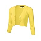 FLORIA Women Solid Button Down 3/4 Sleeve Cropped Bolero Cardigan Sweater BABYYELLOW 2XL