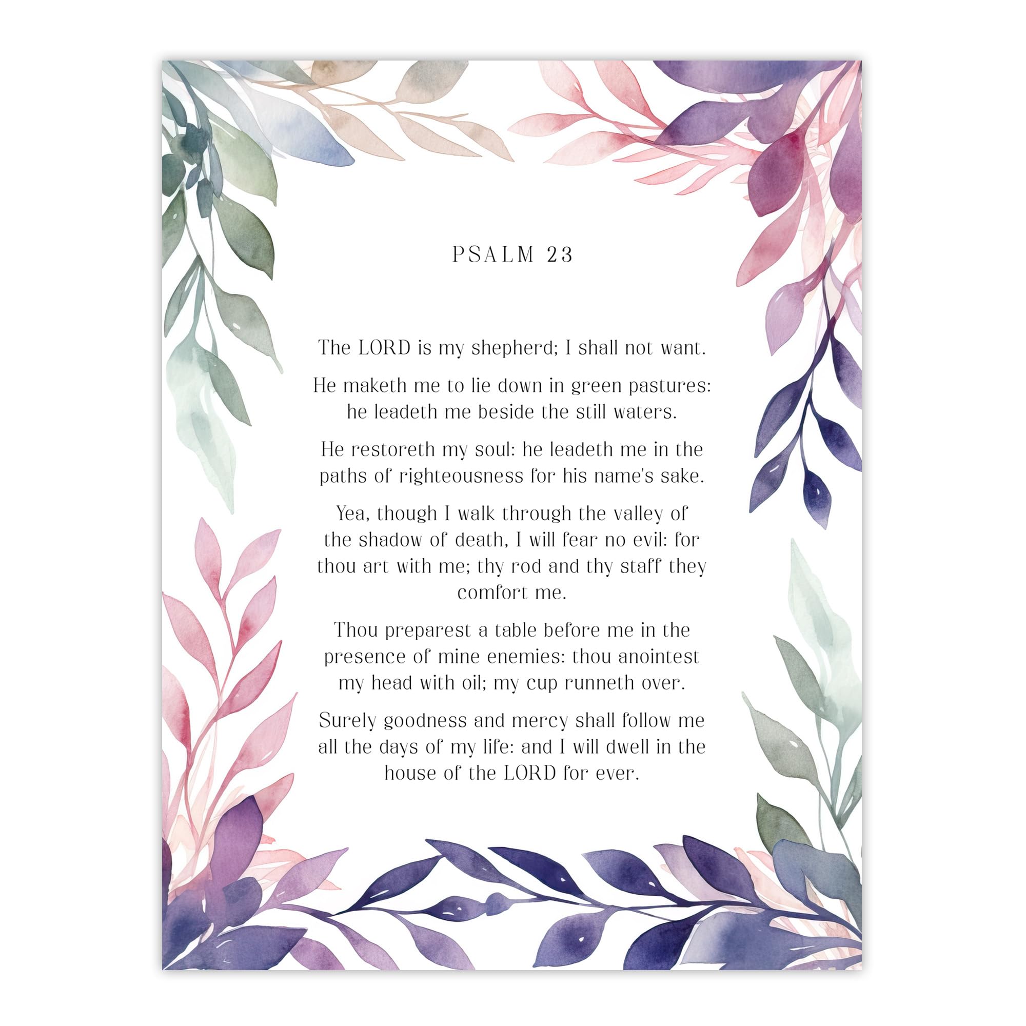 Artery8 Psalm 23 The LORD is My Shepherd Old Testament Jesus Christ Christian Bible Faith God Quote Revelations Flowers Artwork Large Wall Art Poster Print Thick Paper 18X24 Inch