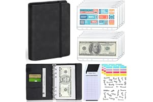 LINTRU Premium Pu Leather A6 Binder with Expense Budget Sheets and Stickers, Savings Binder for Budgeting (Black)