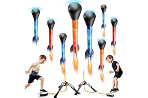 DULONIME Rocket Launcher for Kids, Outdoor Toys with 8 LED Rockets, Launch Up to 100+ Feet, Gifts for 3 4 5 6 7 8-12 Year Old Boy Birthday, Rockets for Kids Age 4-8