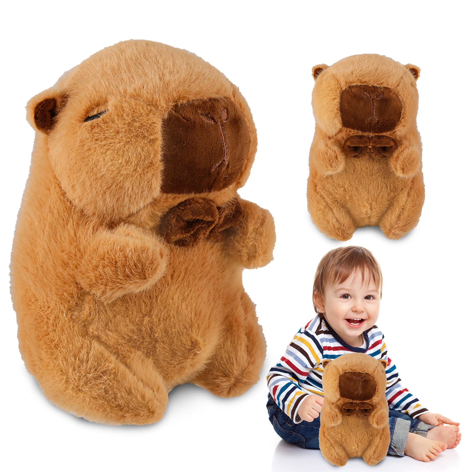 Amazluck Capybara Plush Toy, Cute Bow Capybara Teddy 23cm Cute Adorable Stuffed Animal Soft Toy Cartoon Kawaii Stuffed Doll Birthday Party Christmas Toys Gifts for Girls All Ages