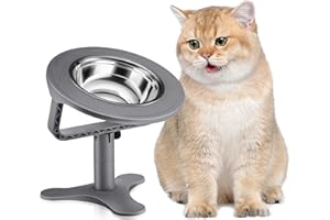 TOLOPU Raised Cat Bowls,Indoor Cats with Height-Adjustable Stand,Non-Slip Stainless Steel Bowls,15° Tilted Cat Food Bowls (1-Pack, Grey)