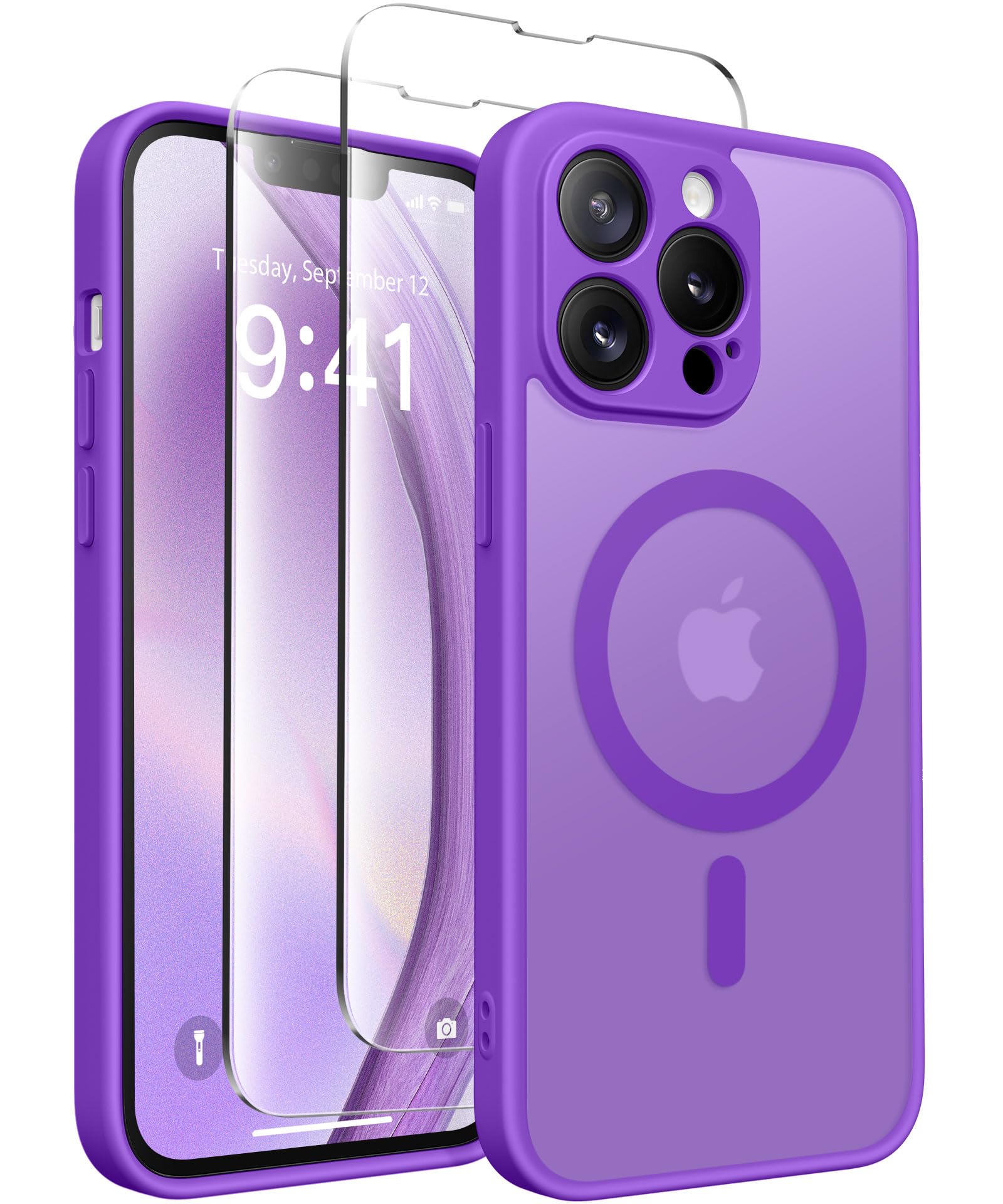CAPRARO Magnetic for iPhone 13 Pro Max Case, [Compatible with MagSafe] [Full Camera Protection] [13FT Drop Protection] Shockproof Protective Slim Translucent Matte Phone Case, Neon Purple — image 1