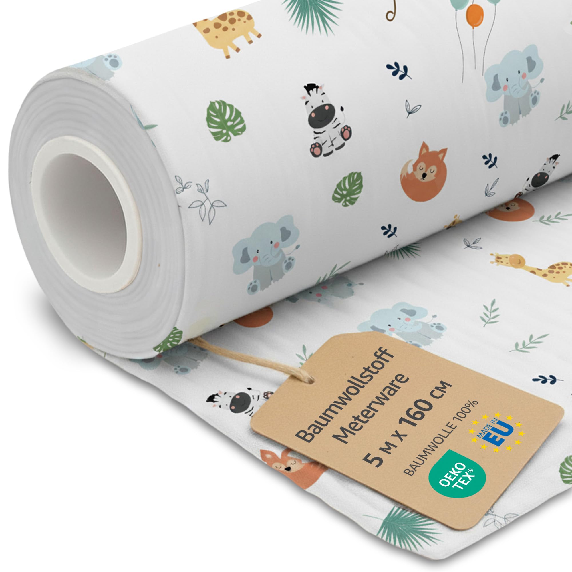 Fabric by the Meter Cotton 5 M x 160 cm - Fabrics for Sewing Decoration and DIY Projects Ideal for Clothing Home Textiles and craftwork Oeko-Tex Safari