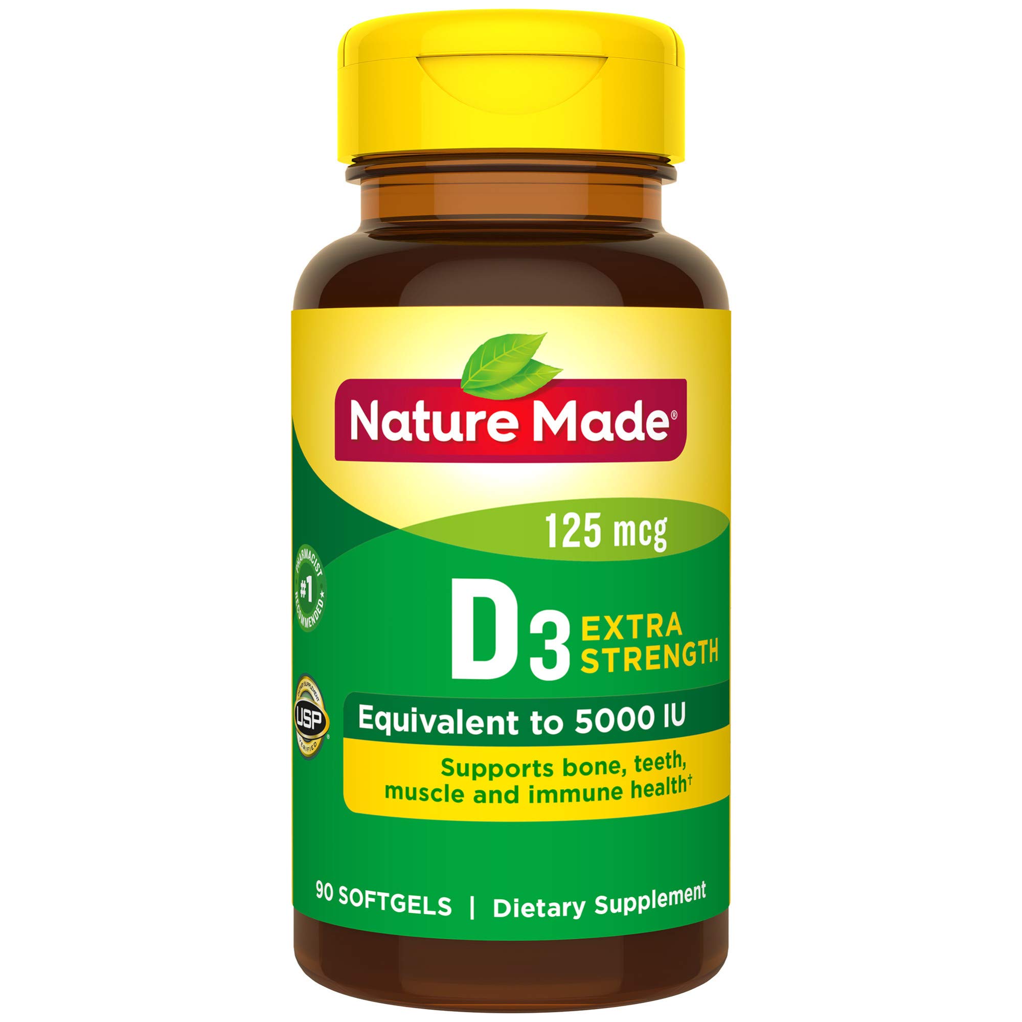 Nature Made Extra Strength Vitamin D3 5000 IU (125 mcg), Dietary Supplement for Bone, Teeth